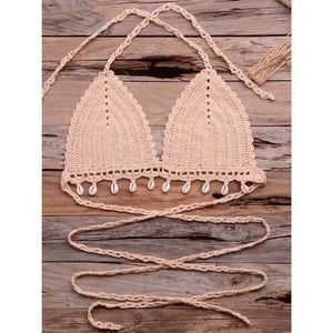 SEXY Seashell Crochet Wrap Around Waist & Neck Tie TOP ONLY NEW!🐚